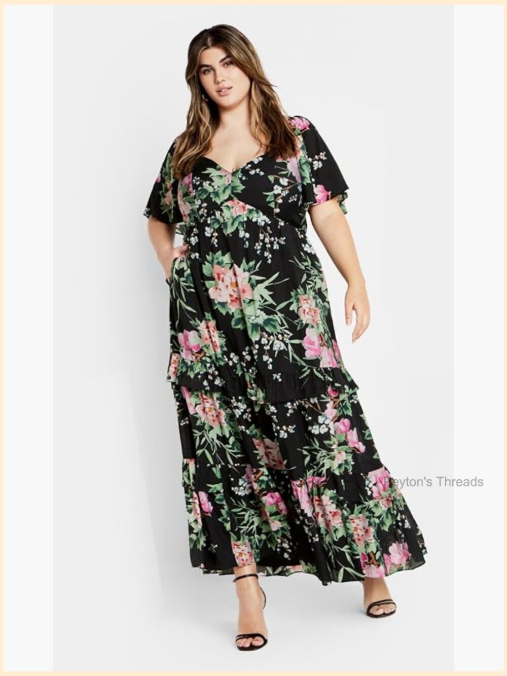 V-Neck Flutter Sleeve Maxi Dress with Pockets
